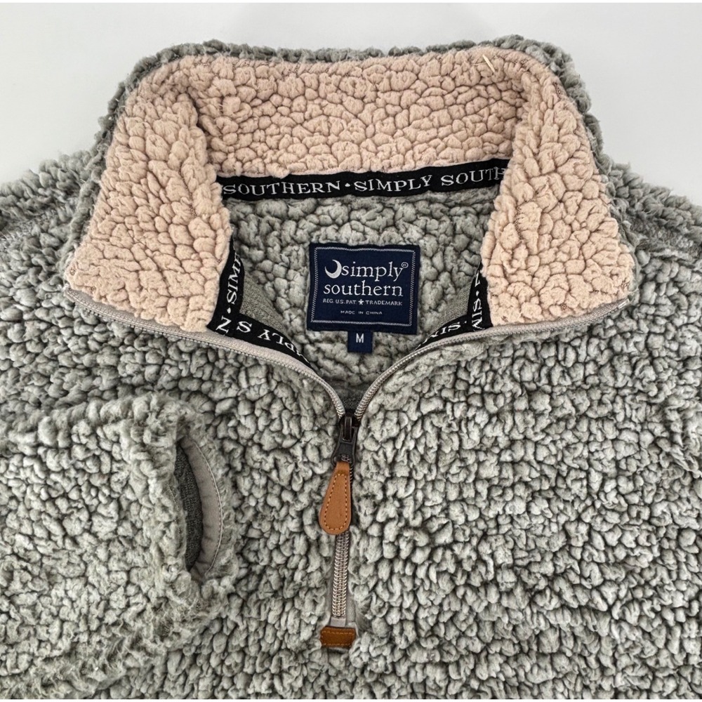 Simply Southern Sherpa Pullover Womens Medium Gray Quarter Zip Fleece